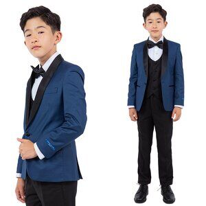 Perry Ellis Boys Indigo Tuxedo Set, Solid 5-Piece Black Shawl Collar